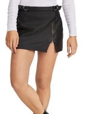 Black Asymmetric Zip Mini Skirt